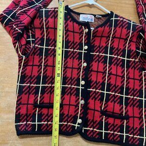 Vintage Tally-Ho Red & Black Academia Cropped Plaid Cardigan Women’s L Buttons